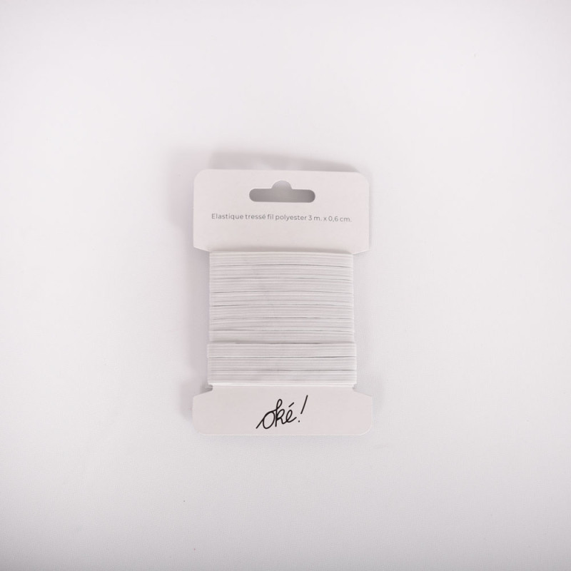 SACHET DE 6 / ELASTIQUE TRESSE POLYESTER BLANC 6 MM. X 3 M.